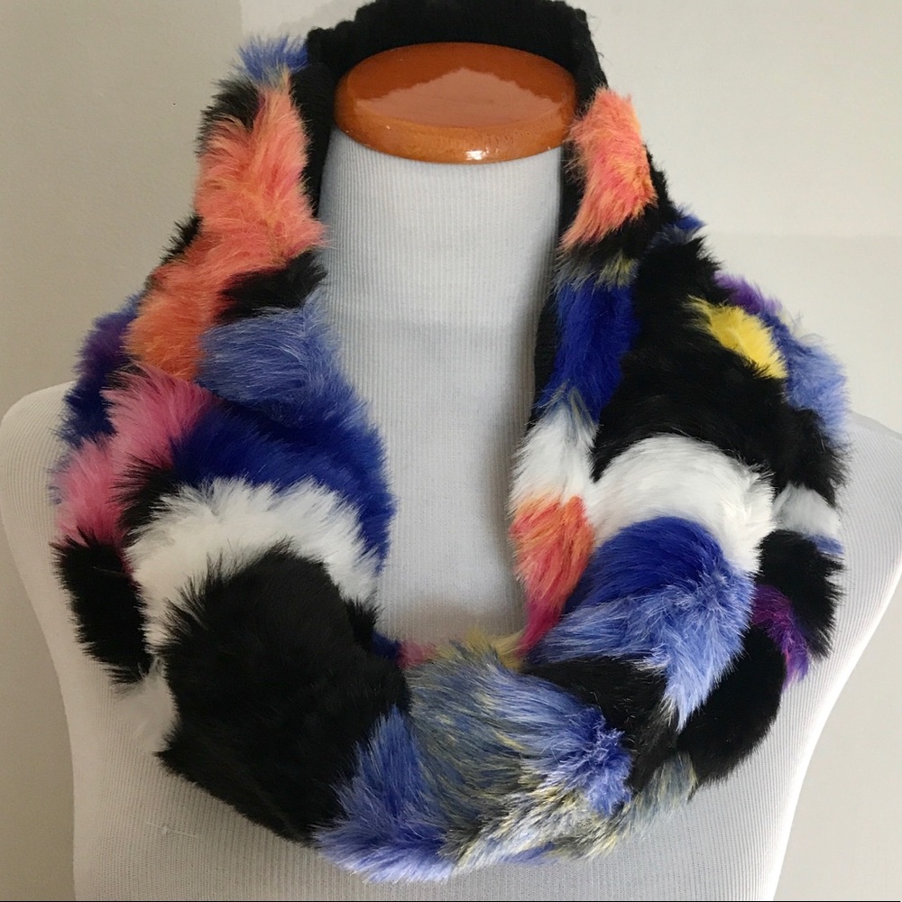 Multi Color Fake Faux Fur Vegan Infinity Scarf